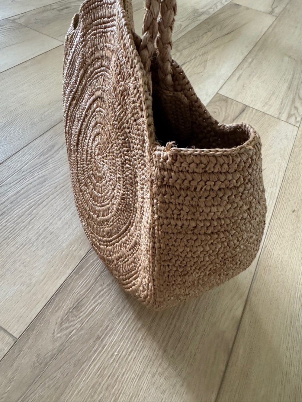 Sezane June Basket Natural Round Raffia Woven Tote Floral Embroidery - Picture 9 of 10